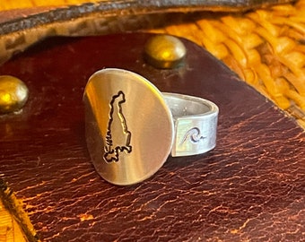 Aquidneck Island hand stamped adjustable ring