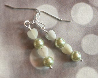 Amazonite Hearts & pearl earrings