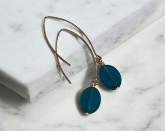 Turquoise sea glass on sterling silver hook earrings