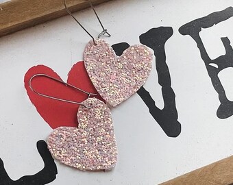 Sparkly pink heart earrings