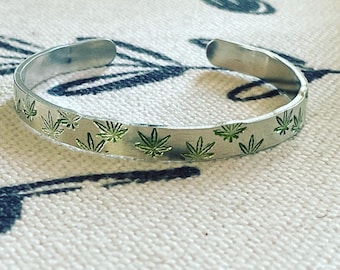 Customized Handstamped Aluminum Cuff bracelet