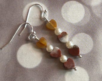 Amazonite Hearts & pearl earrings