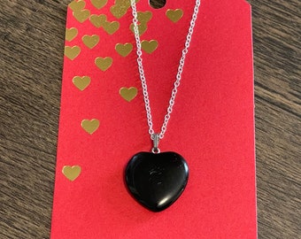 Black heart necklace on sterling silver chain