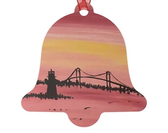 My Painting of Newport Bridge Metal Ornaments