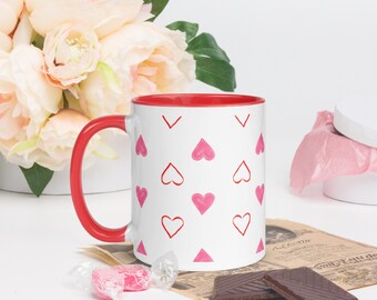 Heart Mug with Color Accent, Valentine Mug, Heart Mug, Dishwasher Safe Mug, Microwave Safe Mug, Coffee Mug, Tea Mug - RaeBeasleyArt