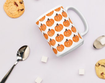 Pumpkin Mug in White, Microwave Safe Mug, Dishwasher Safe Mug, Pumpkin Coffee Mug, Pumpkin Mug for Tea, Fall Mug, Autumn Mug - RaeBeasleyArt