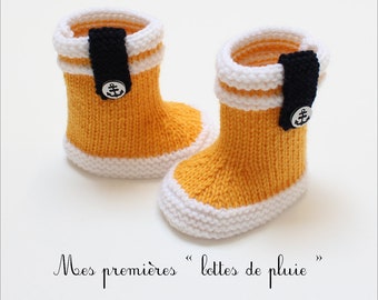 Botas de lluvia para bebé // Botas marineras // Patrón de tejido // Descarga instantánea en PDF // Tallas 3 a 12 meses