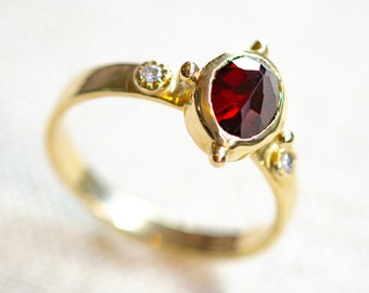 14k Gold ring, Engagement Ring, Garnet Ring, Solitaire Gold Ring, Proposal Ring, Oval Faceted Ring, wedding band, Calisto Breeze, red garnet