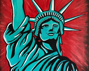 Confía en mí... (guiño, guiño). ....estatua de la libertad, dama de la libertad, patriótico, arte pop, pintura acrílica, Nueva York, ciudad de Nueva York, Francia, Estados Unidos
