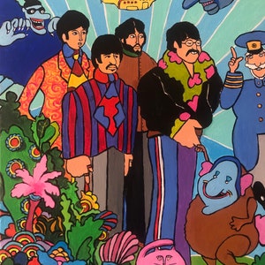 Hello, Goodbye ....the Beatles, Yellow Submarine, Paul McCartney, John Lennon, George Harrison, Ringo Starr, 60's art, psychedelic art