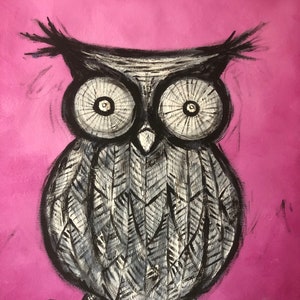 Hoo...Me?.... fine art, acrylic painting, owl art, animal art,