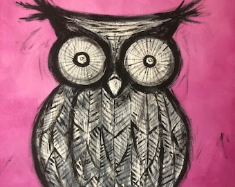 Hoo...Me?.... fine art, acrylic painting, owl art, animal art,