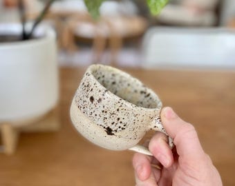 ceramic handmade cortado cup: quail egg speckle 5 oz with handle