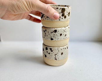 ceramic handmade cortado cup: quail egg speckle with no handle 5 oz