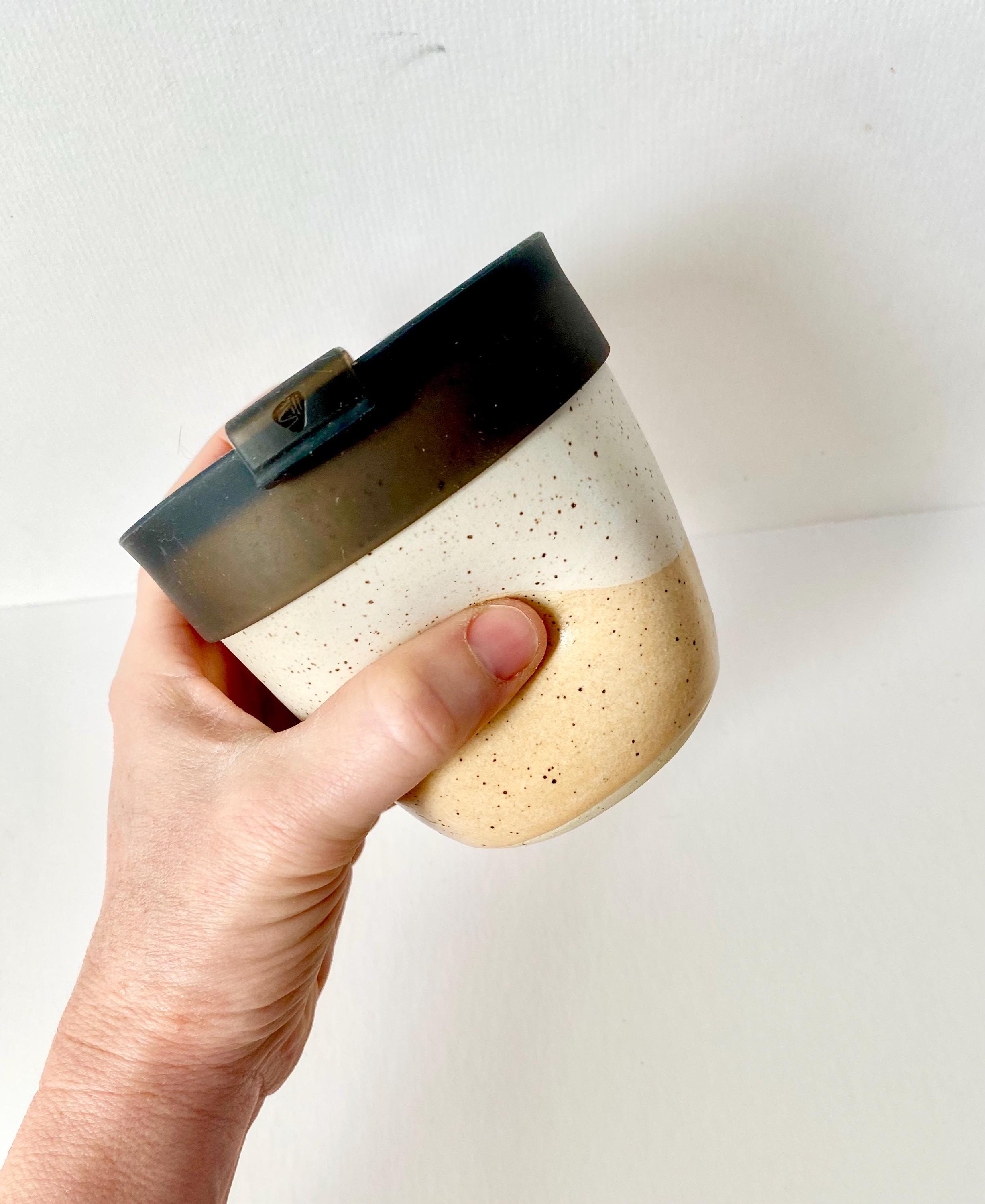 handmade 12 oz ceramic thumb cups with travel lid option: IN STOCK