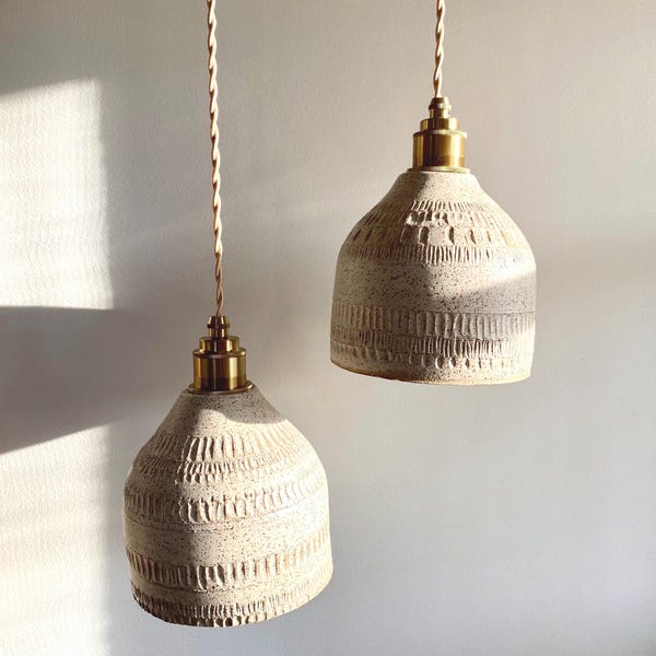 Handmade boho Ceramic Pendant Lampshade: Plug-in,  Hardwire ceiling mount
