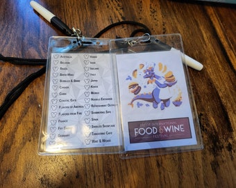 Epcot Food and Wine passport lanyard drinking/snacking around the world