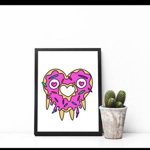 Donut Heart Illustration, Digital Print, Donut Print