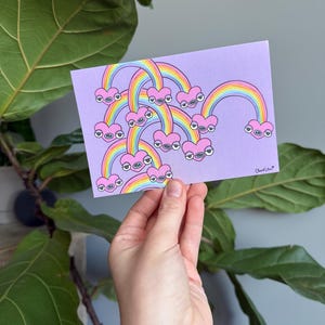 Carte postale coeurs arc-en-ciel