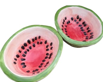 Watermelon Fruit Bowls Set of Two Handmade Ceramic Fruit Dishes Vintage Molds