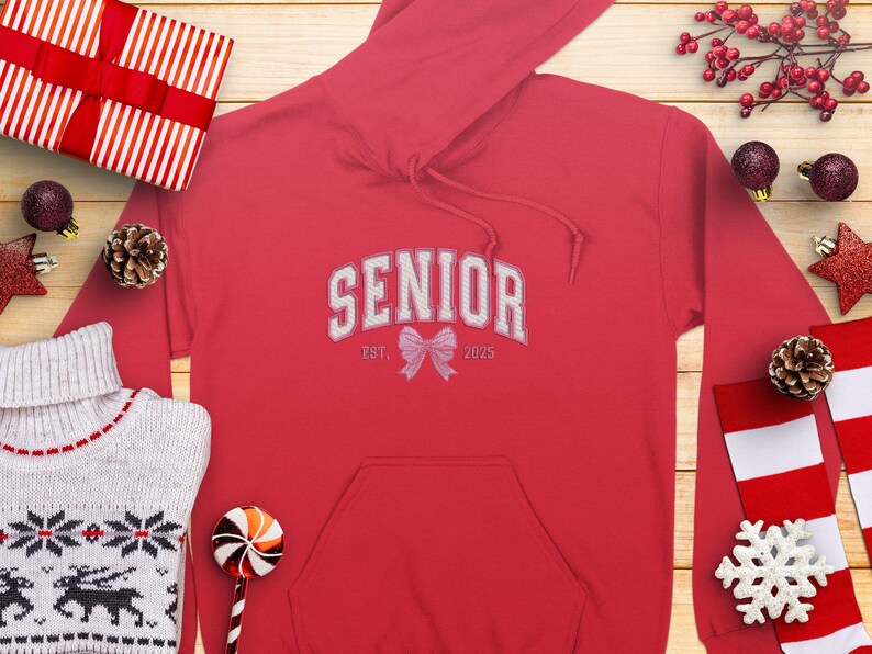 Embroidered Coquette Senior 2025 Est. Pink Bow Hoodies Etsy