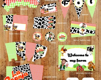 zenon boerderij verjaardag decoratie kit, afdrukbare lola koe