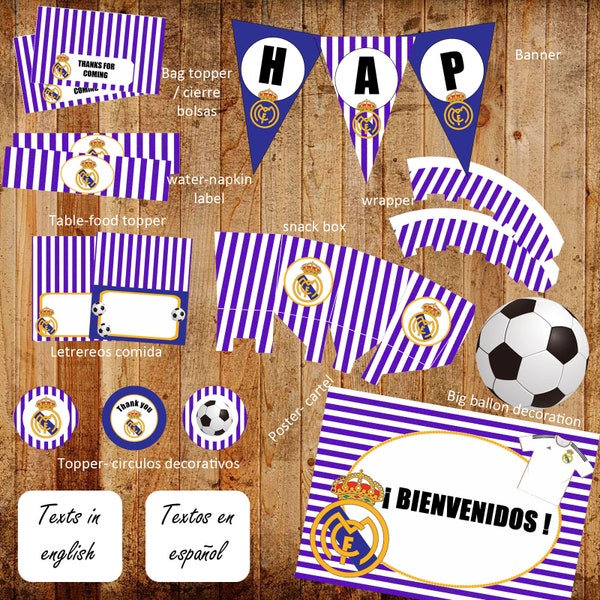 Imprimible Real Madrid para fiesta , kit decoración futbol