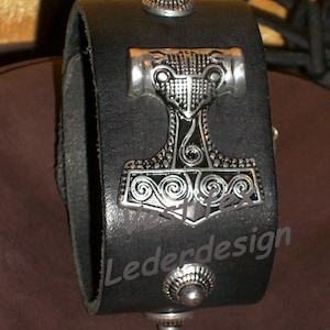 Leather bracelet &quot;Schonenhammer&quot;, Thor&#39;s Hammer, handcrafted, custom-made, Celtic bracelet, cowhide, Larp, Medieval,