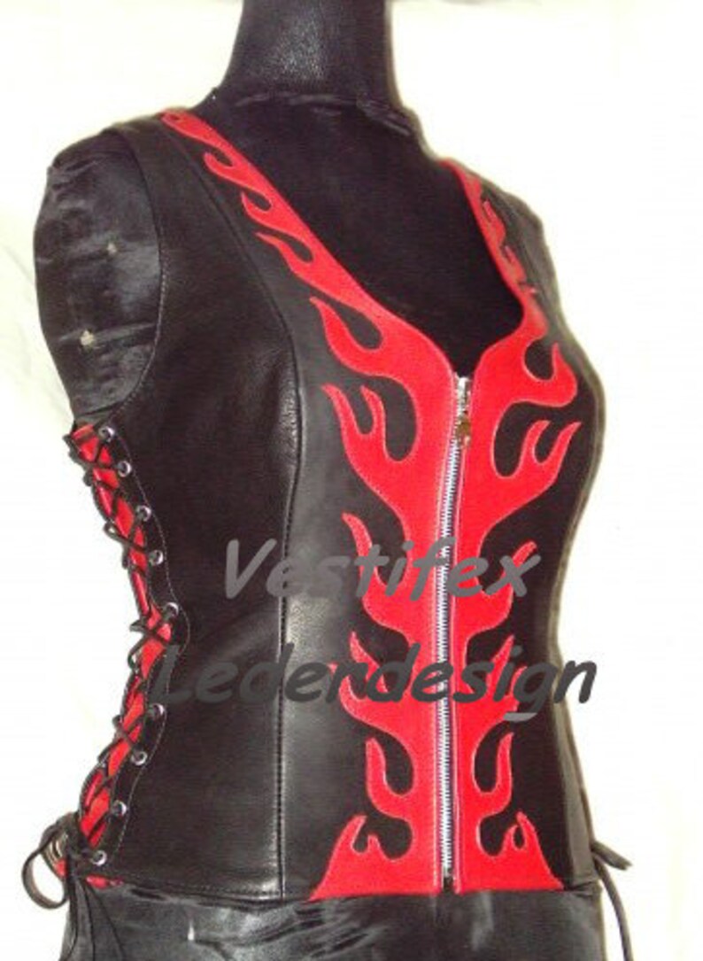 Handmade leather top handcrafted leather corset vest with flames lace corset leather top flame vest cow leather corsage