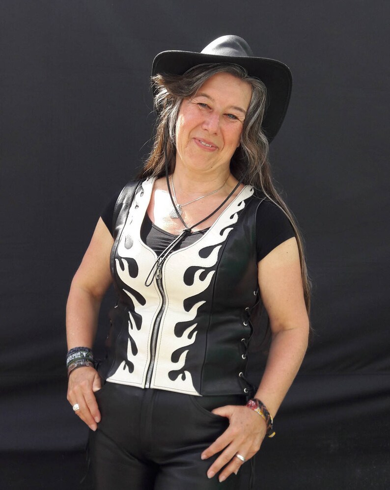Handmade leather top handcrafted leather corset vest with flames lace corset leather top flame vest cow leather corsage