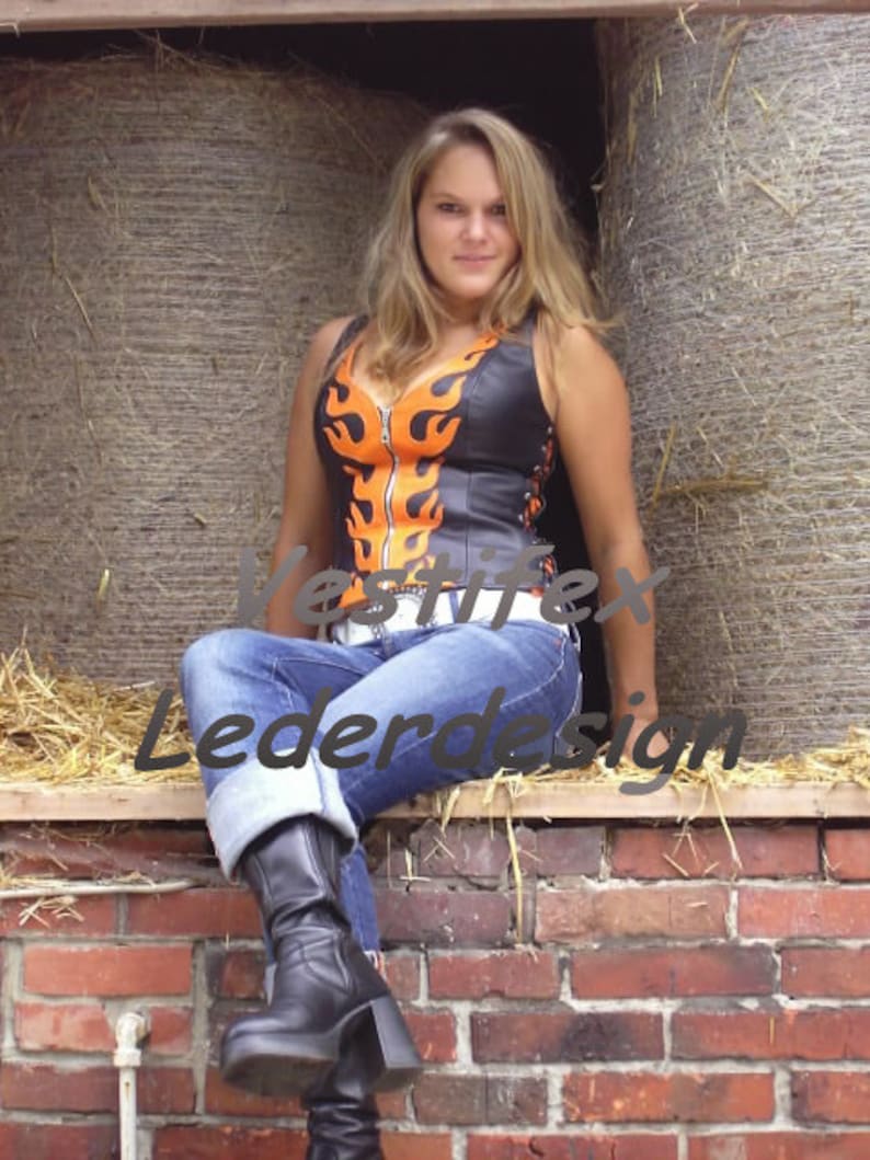 Handmade leather top handcrafted leather corset vest with flames lace corset leather top flame vest cow leather corsage