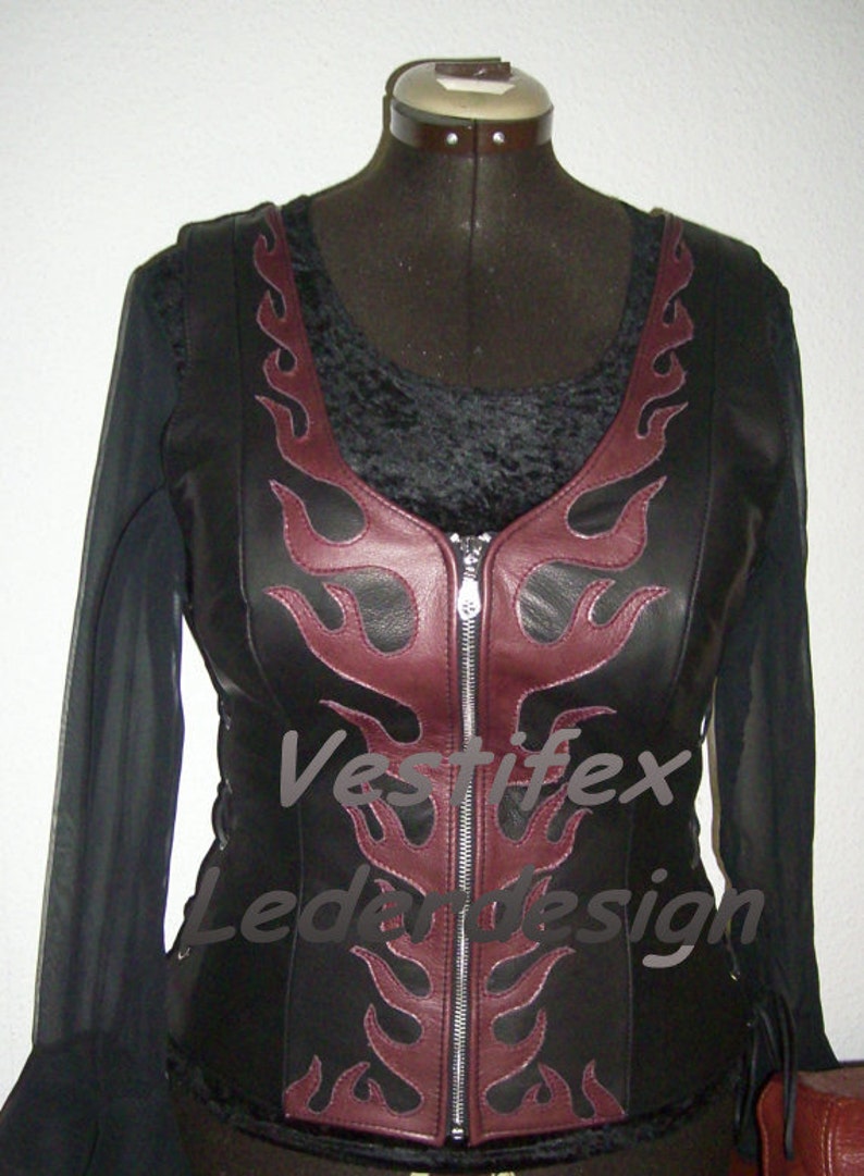 Handmade leather top handcrafted leather corset vest with flames lace corset leather top flame vest cow leather corsage