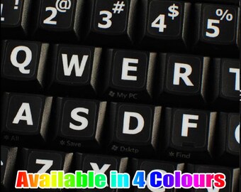 English US Large Lettering (Upper Case) Non-Transparent Keyboard Stickers Suitable for ANY Computer PC Laptop, Notebook, Choice of 4 Colours