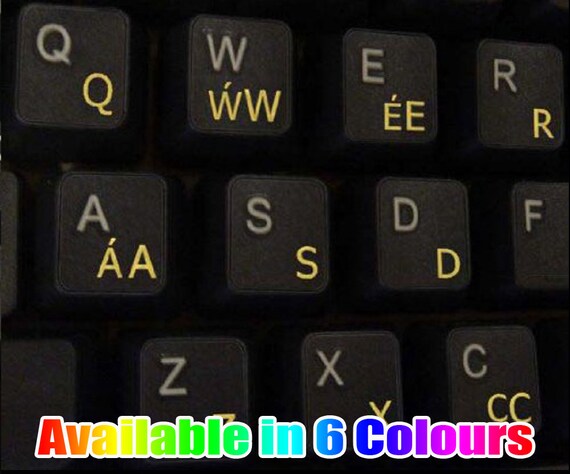 WELSH KEYBOARD STICKERS WITH RED LETTERING ON TRANSPARENT BACKGROUND