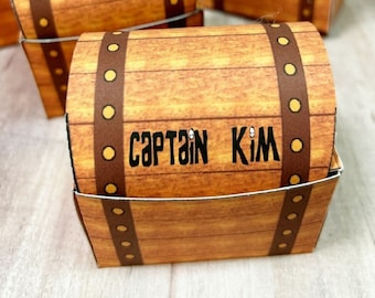 Caja imprimible de cofre del tesoro pirata, caja de regalo para fiestas DIY