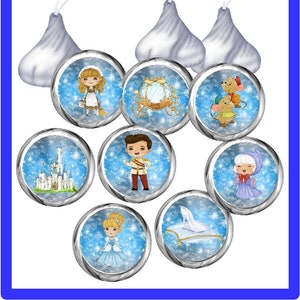 Cinderella Kiss Labels, Printable candy stickers, Party Favor Dessert Treats, Cinderella Princess Party,