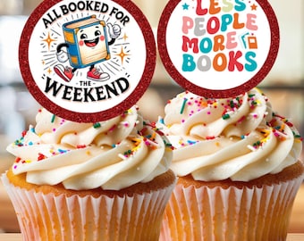 Buch Cupcake Topper druckbar, Buchclub druckbar, Cupcake Topper, Buch Party Zubehör, Buch Geburtstag, Leseratte Party Dekor, Bibliothek Nacht