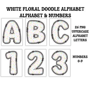 Clipart de alfabeto floral blanco para decoración de pared de guardería, diseño de primavera, descarga digital, letras para invitación, arte de pared para baby shower 0413 22