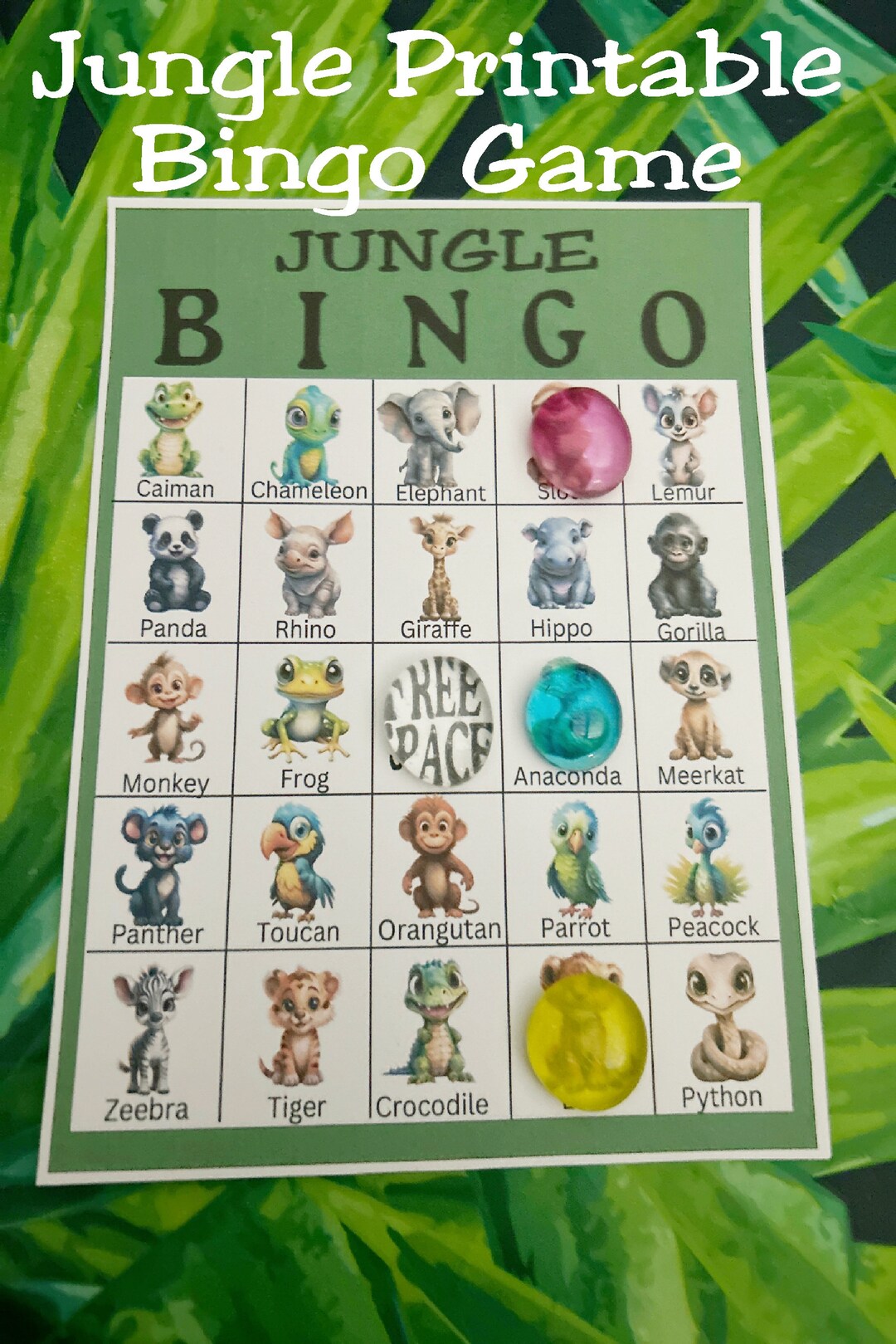Jungle Safari Wild One Bingo Birthday Party Game, Baby Animal Baby ...