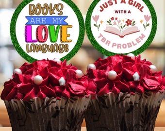 Buch Cupcake Toppers, Buch Party Zubehör, Buch Geburtstag, Bücherwurm Party, Bibliothek Nacht Dekor, Buch Cupcake Topper druckbar, Buchclub