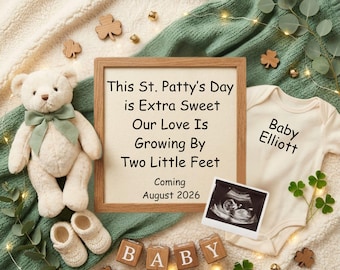 St Patrick’s Day Pregnancy Announcement Template, Editable Canva Baby Announcement, Lucky Baby Reveal, Irish Baby Announcement Sign
