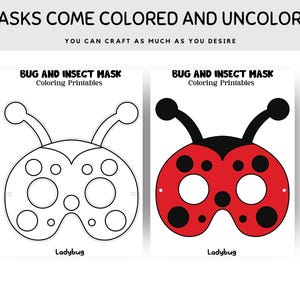 Insect Mask Printable, Child Mask Pretend Play, Halloween Craft Kid, Coloring Mask Craft, Ant, Bee, Butterfly bug mask, Photo booth props