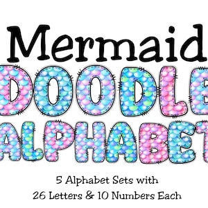 Mermaid Scales Alphabet Clip, Doodle letters png clip art alphabet, pastel alphabet scrapbooking alphabet bundle, mermaid doodle alphabets