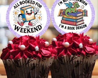 Lavender Book Cupcake Topper Printable, Book Club Printable, Cupcake Toppers, Book Party Supplies, Book Birthday, Bookworm Party Decor