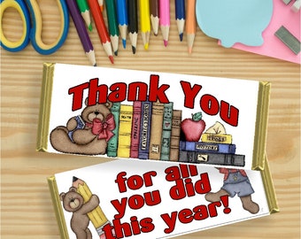 School Thank You Candy Bar Wrapper Printable