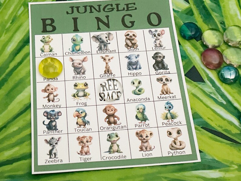 Jungle Safari Wild One Bingo Birthday Party Game, Baby Animal Baby ...