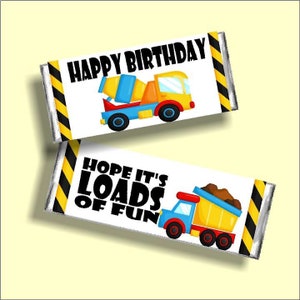 Construction Birthday Candy Bar Wrapper, Construction birthday card, construction party favor, dump truck candy bar, birthday card printable