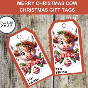 Christmas Cow Gift tag printable gift tag, cow lover gift tag, Christmas cow present tag, country Christmas hang tags, unique gift tag print