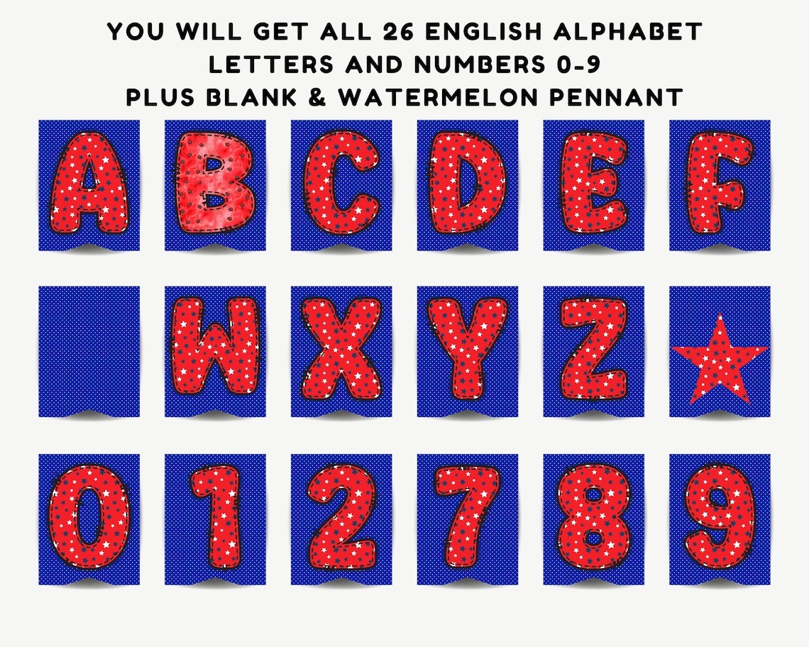 Patriotic Red, White and Blue Star Alphabet DIY PRINTABLE
