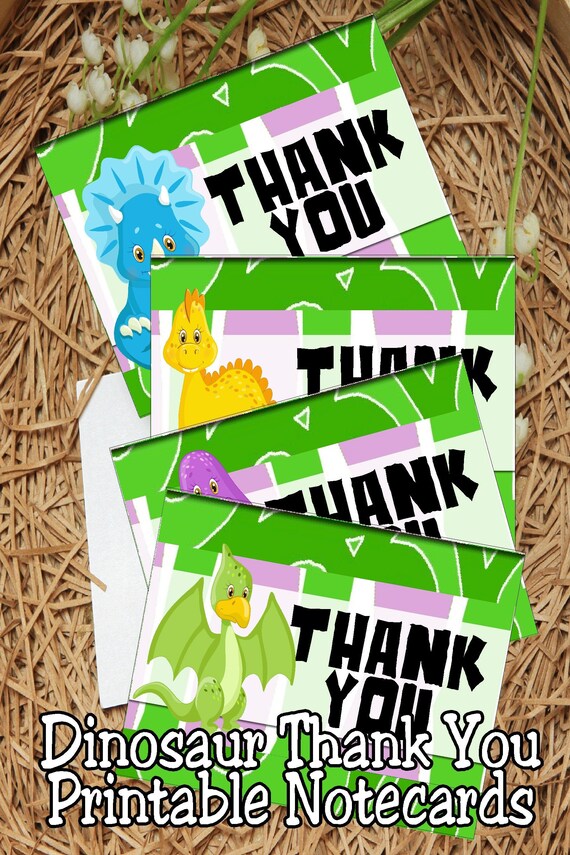 Dinosaur Party Thank You Printable Notecard Kids Notecards | Etsy